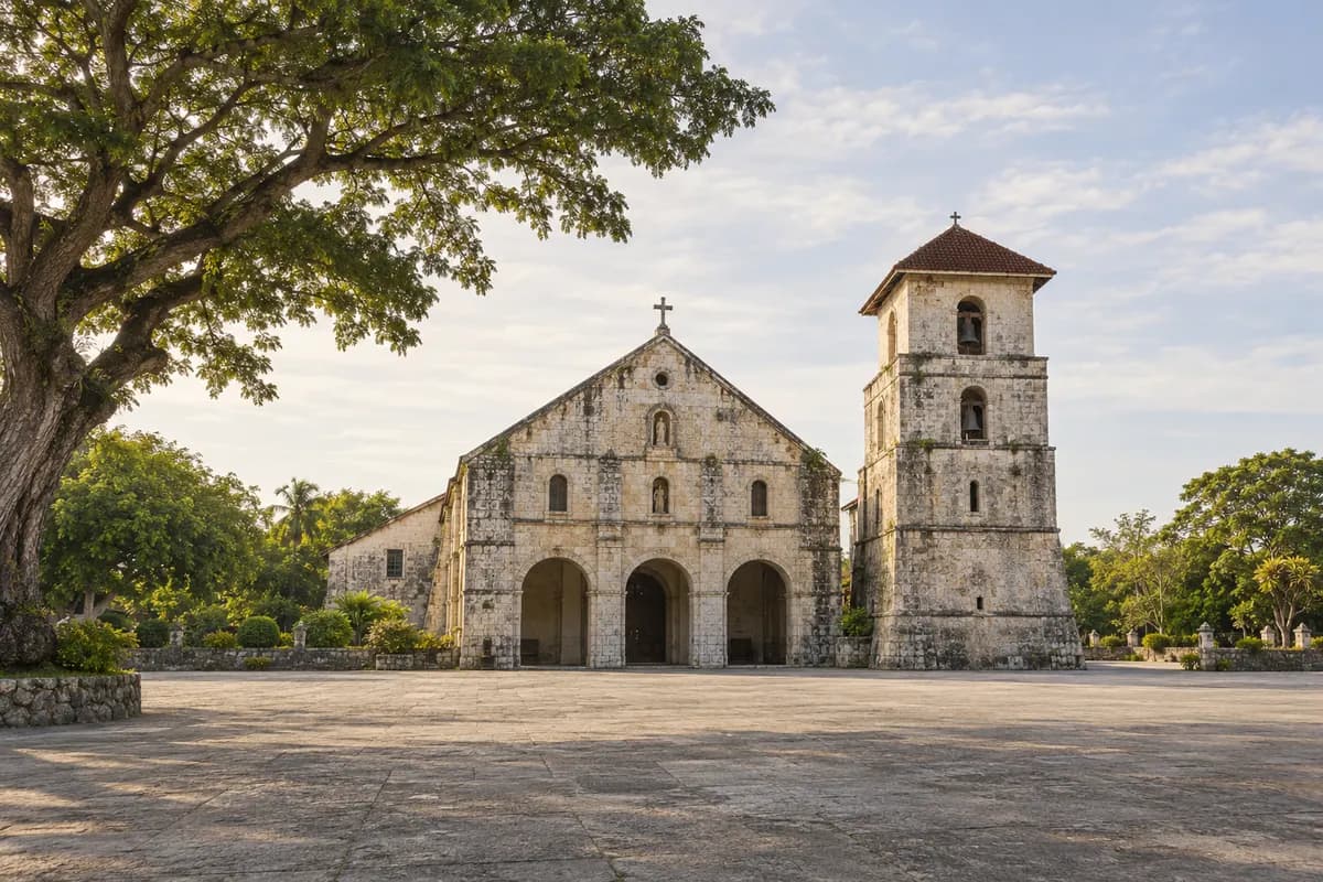 The coral-stone church and bell tower of Baclayon, Bohol