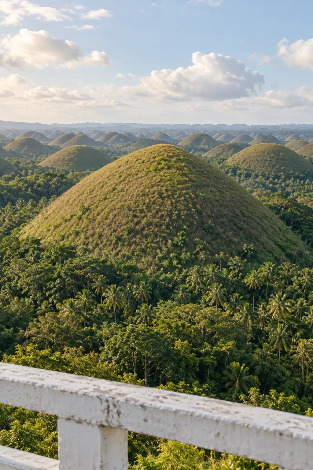 The Chocolate Hills seen from the viewing deck, late afternoon