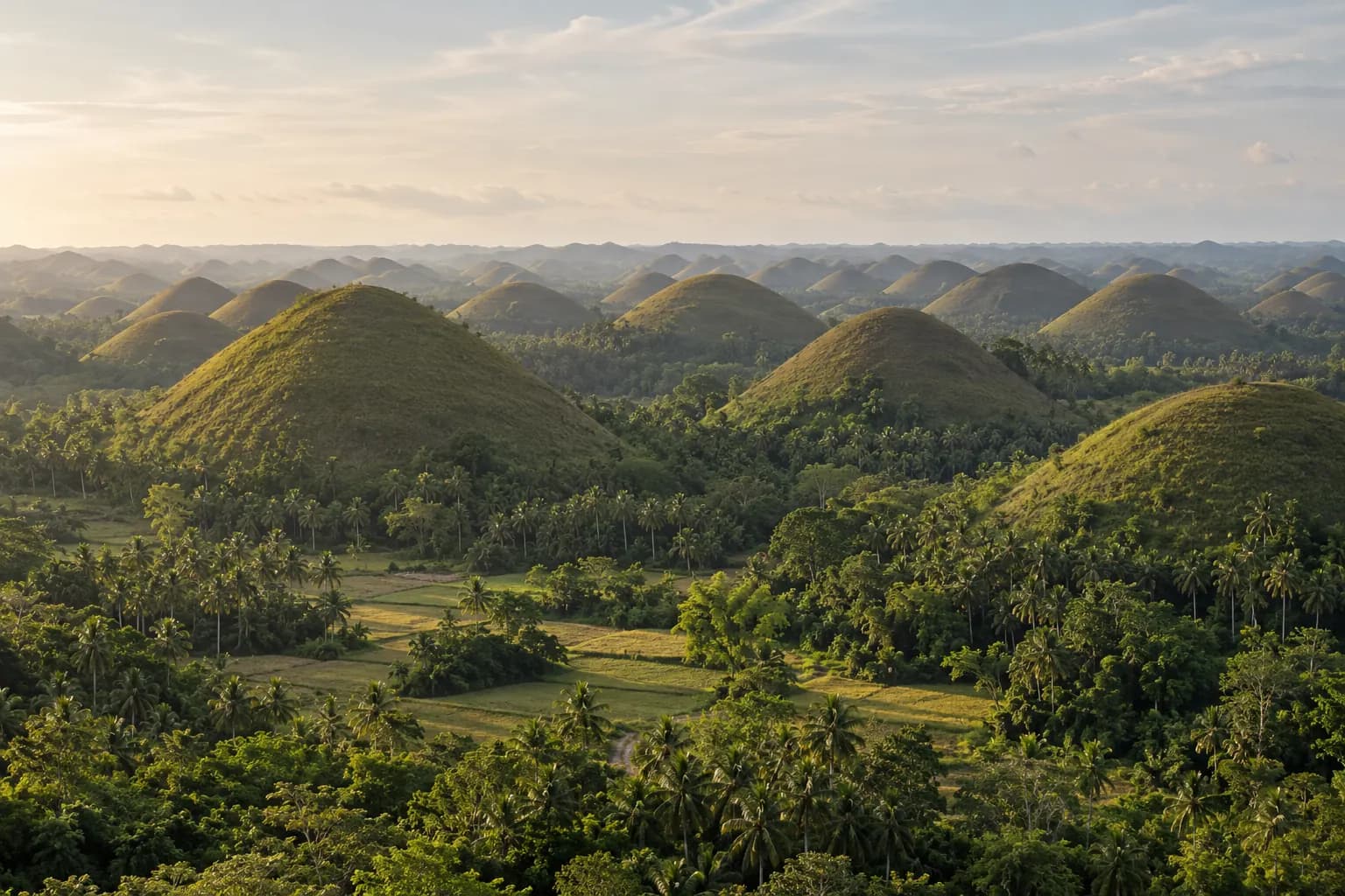 The Chocolate Hills of Carmen, Bohol, at golden hour